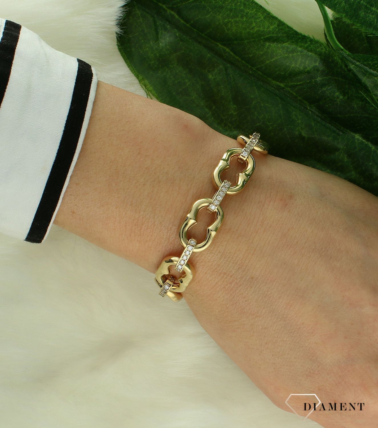 Złota damska bransoletka 585 owalne ogniwka z cyrkoniami DIA-BRA-11285-585. Złota bransoletka damska. Złota bransoletka z cyrkoniami. Bransoletka damska złota dla kobiety. Złota bransoletka na prezent (2).jpg