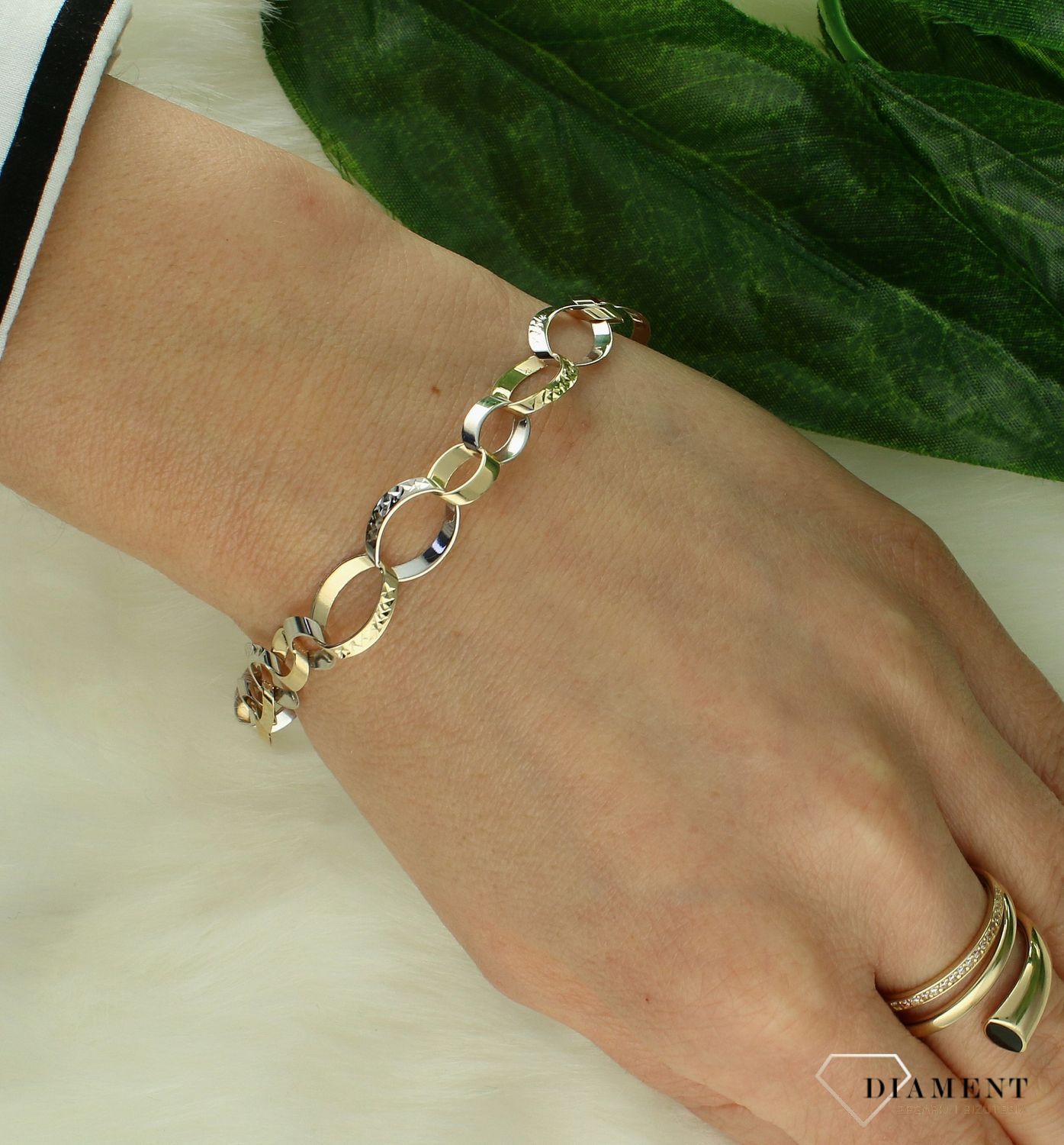 Złota damska bransoletka 585 owalne ogniwka z białym złotem DIA-BRA-11288-585. Złota bransoletka damska. Złota bransoletka z białym złotem. Bransoletka damska złota dla kobiety. Złota bransoletka na prezent (2).jpg