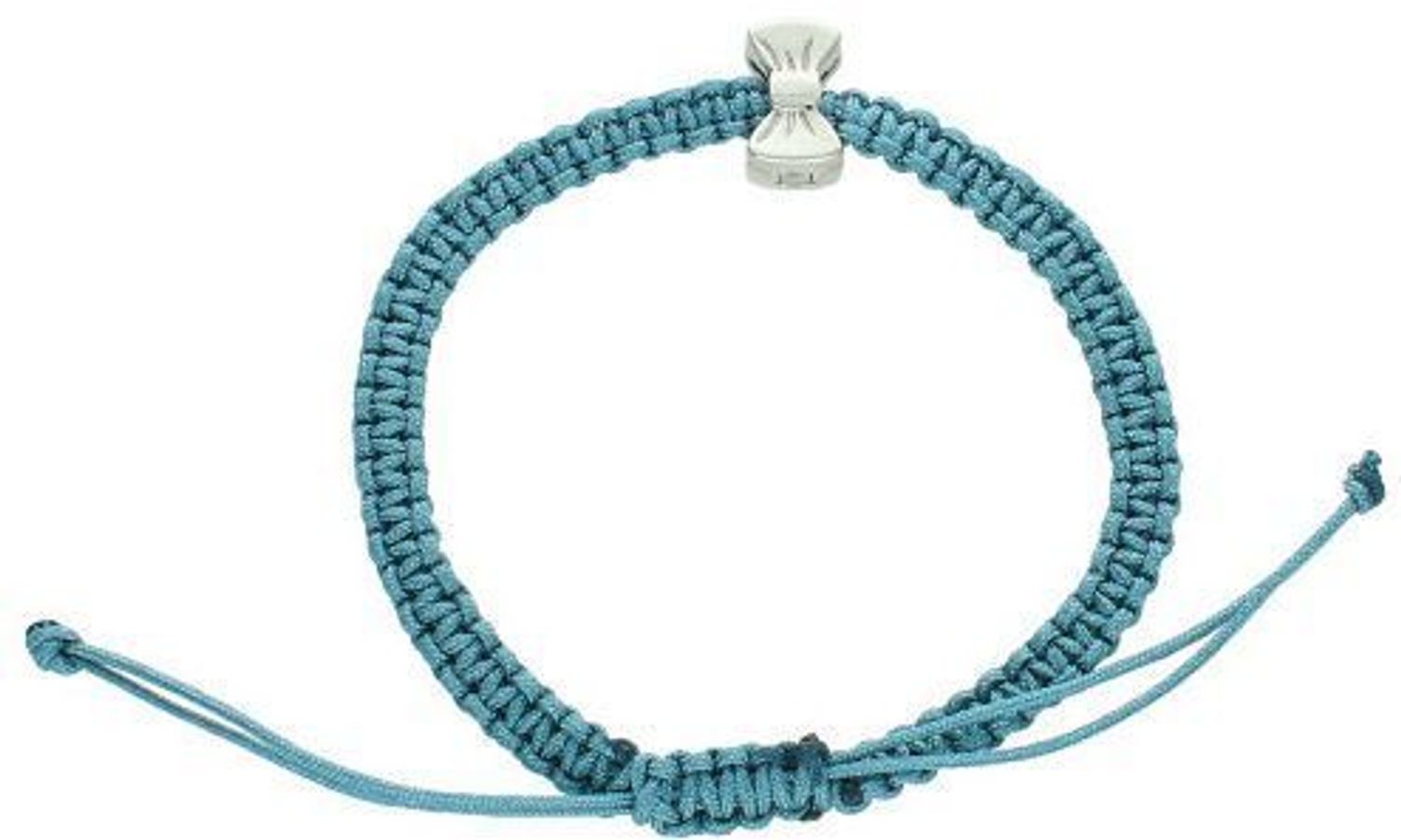 Srebrna bransoletka damska z kokardką na niebieskim sznureczku. Próba 925, delikatny motyw 1,1 × 0,6 cm. Subtelna biżuteria idealna na prezent.1.jpg