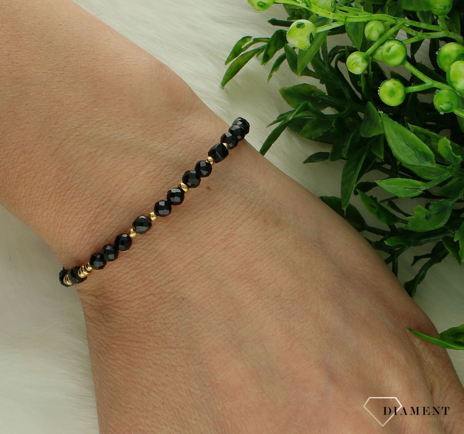 Srebrna bransoletka damska 925 kamienie naturalne turmalin hematyt DIA-BRA-11439-925.  Srebrna bransoletka damska. Bransoletka z kamieniami naturalnymi. Bransoletka z koralikami na prezent. Bransoletka z turmalinem..jpg