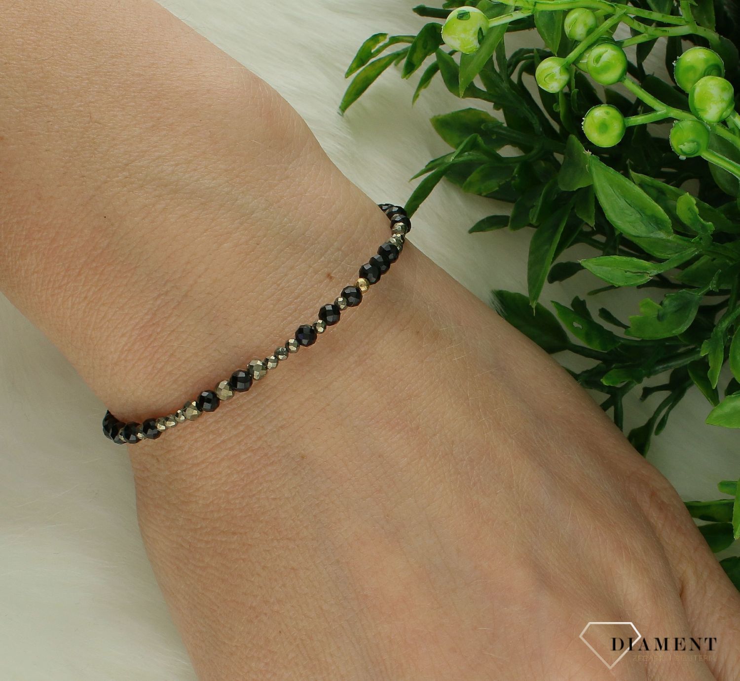 Srebrna bransoletka damska 925 kamienie naturalne turmalin, hematyt, piryt DIA-BRA-11444-925. Srebrna bransoletka damska. Bransoletka z kamieniami naturalnymi. Bransoletka z koralikami na prezent. Bransoletka z turmalinem (2).jpg