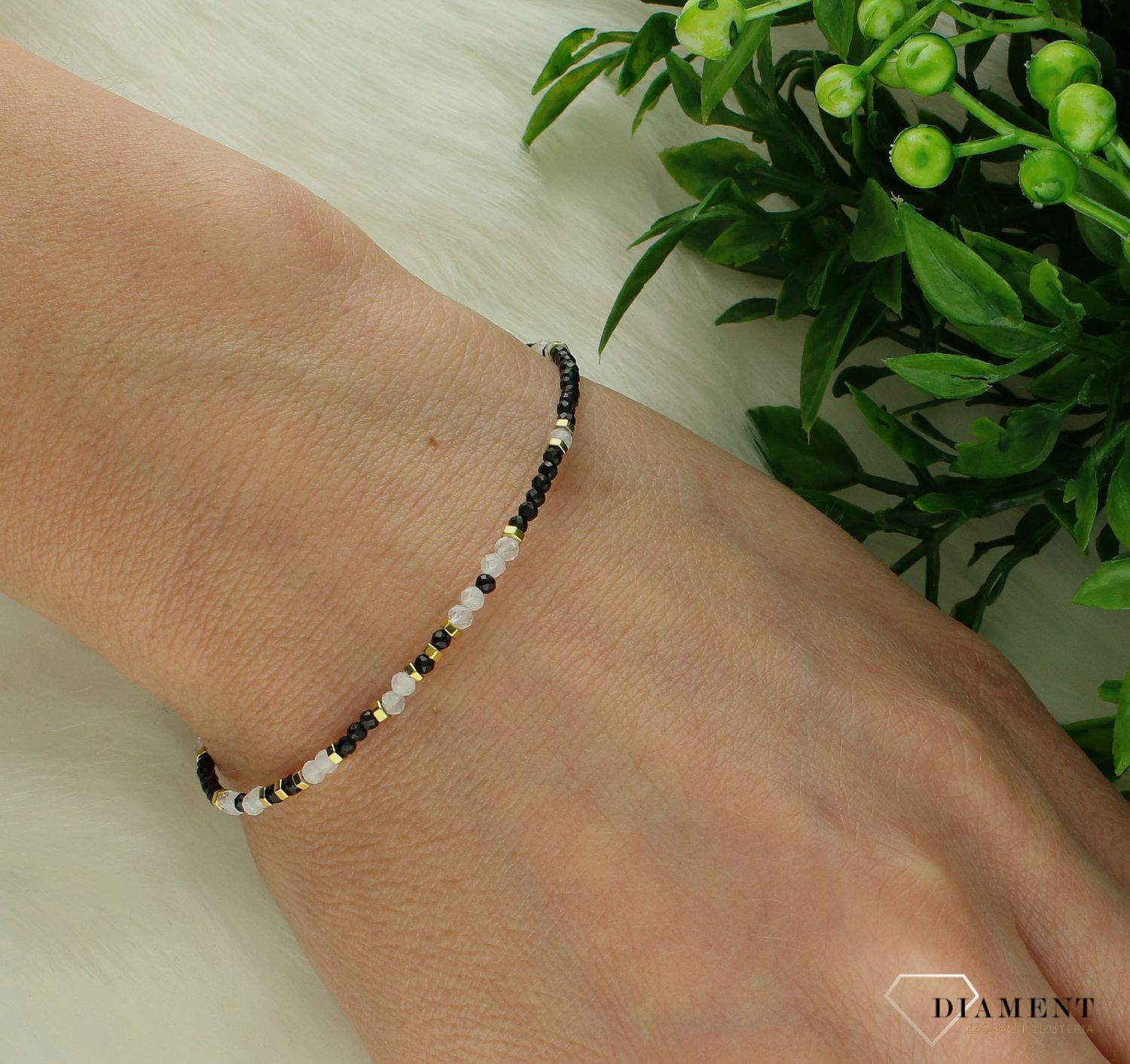 Srebrna bransoletka damska 925 kamienie naturalne turmalin, kamień księżycowy DIA-BRA-11445-925. Srebrna bransoletka damska. Bransoletka z kamieniami naturalnymi. Bransoletka z koralikami na prezent. Bransoletka z turmalinem (2).jpg