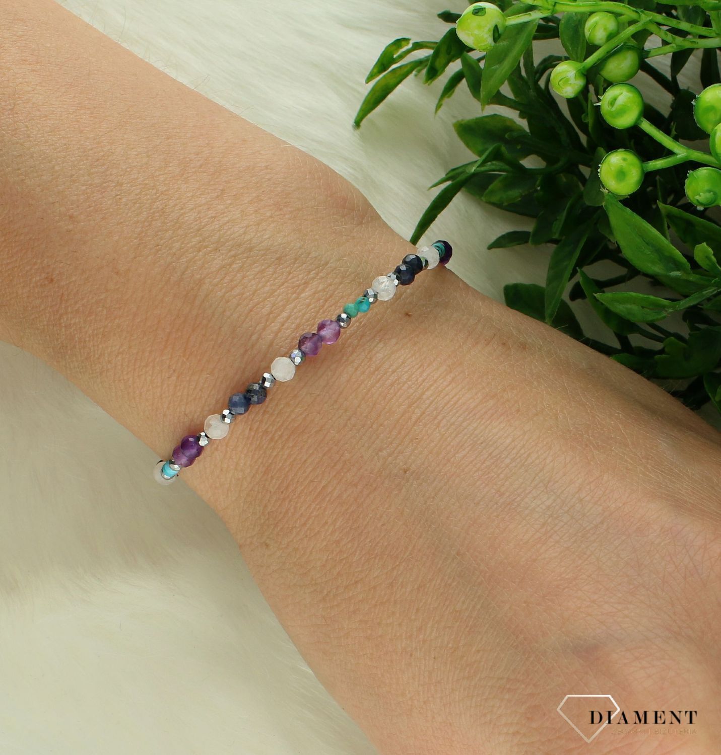 Bransoletka szczęścia znak zodiaku Ryby ametyst, kamień księżycowy, szafir, turkus DIA-BRA-11456-925. Srebrna bransoletka damska. Bransoletka z kamieniami naturalnymi. Bransoletka dla znaku zodiaku Ryby na prezent. Personalizowana bra1.jpg