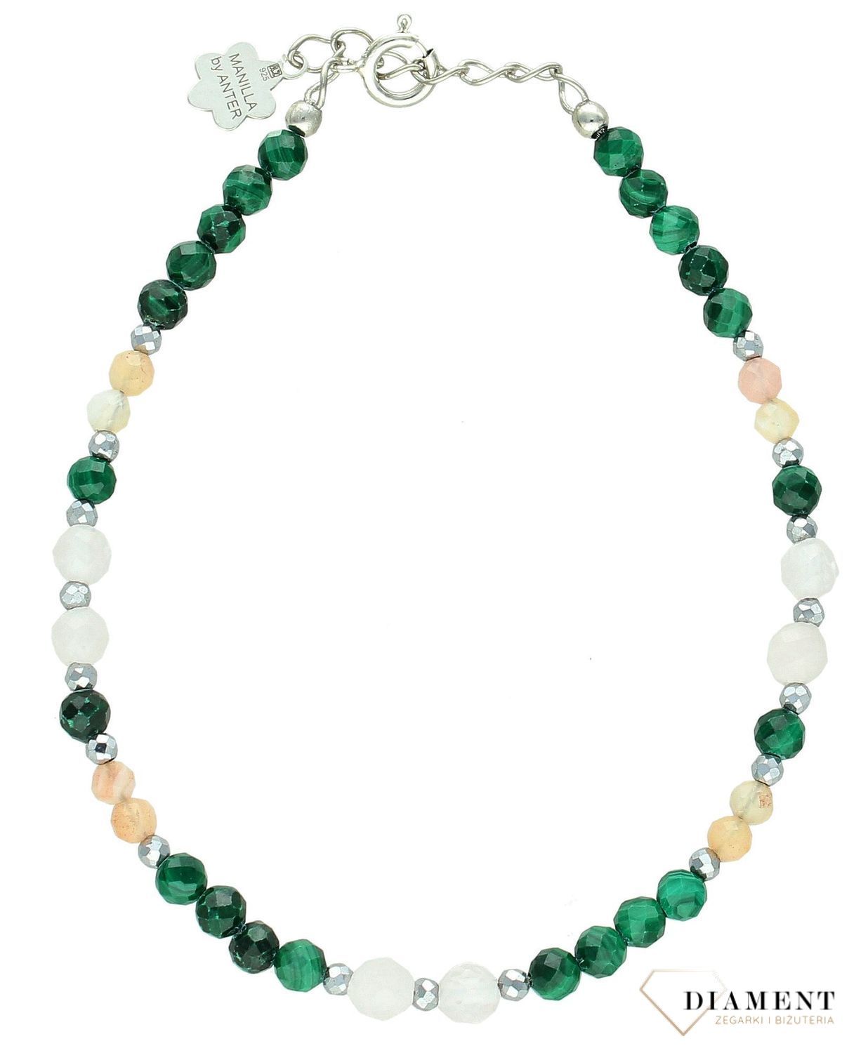 Bransoletka szczęścia znak zodiaku Byk agat, kwarc różowy, malachit DIA-BRA-11460-925. Srebrna bransoletka damska. Bransoletka z kamieniami naturalnymi. Bransoletka dla znaku zodiaku Byk na prezent. Personalizowana bransoletka dla By1.jpg