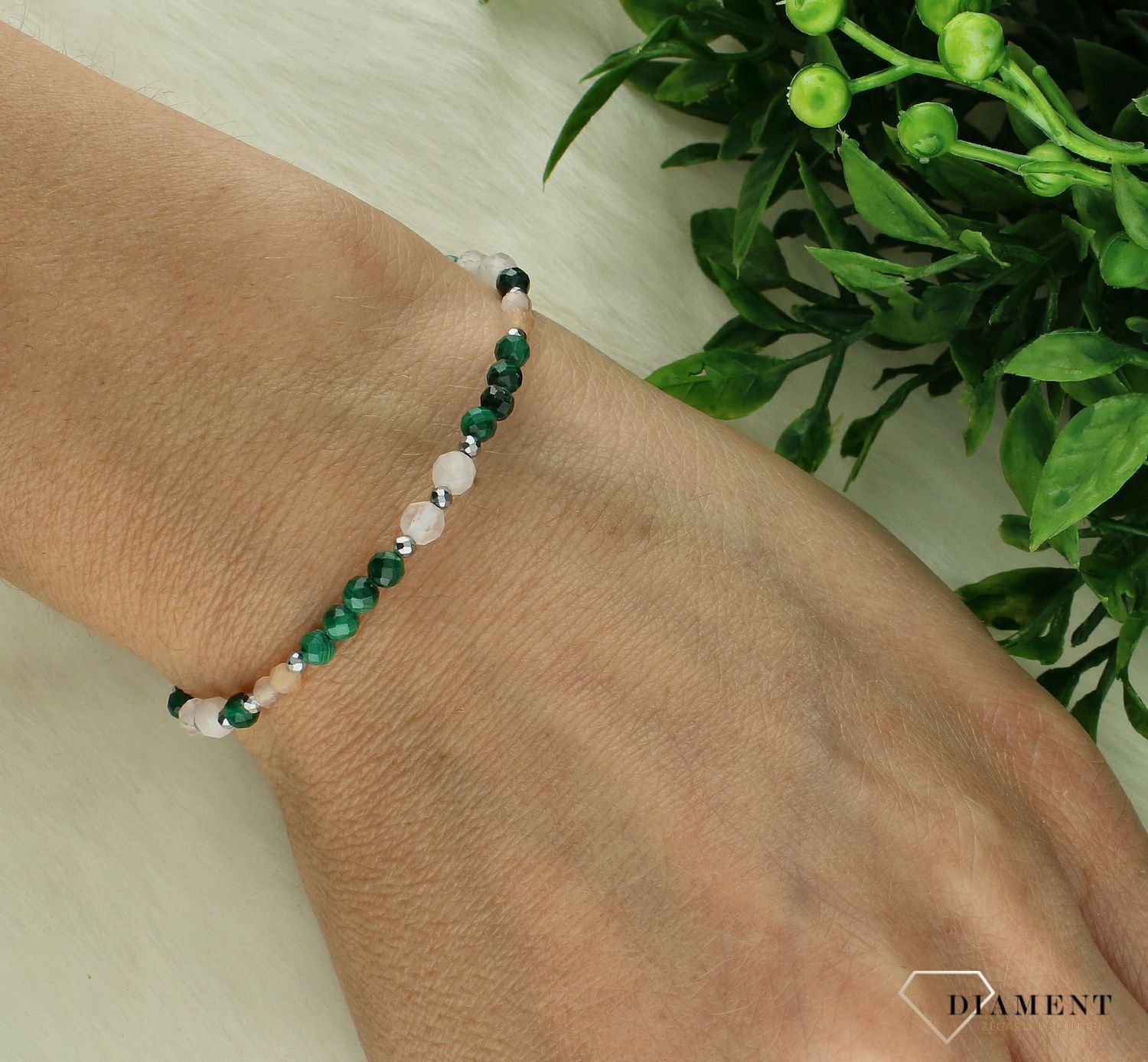 Bransoletka szczęścia znak zodiaku Byk agat, kwarc różowy, malachit DIA-BRA-11460-925. Srebrna bransoletka damska. Bransoletka z kamieniami naturalnymi. Bransoletka dla znaku zodiaku Byk na prezent. Personalizowana bransoletka dla By1.jpg