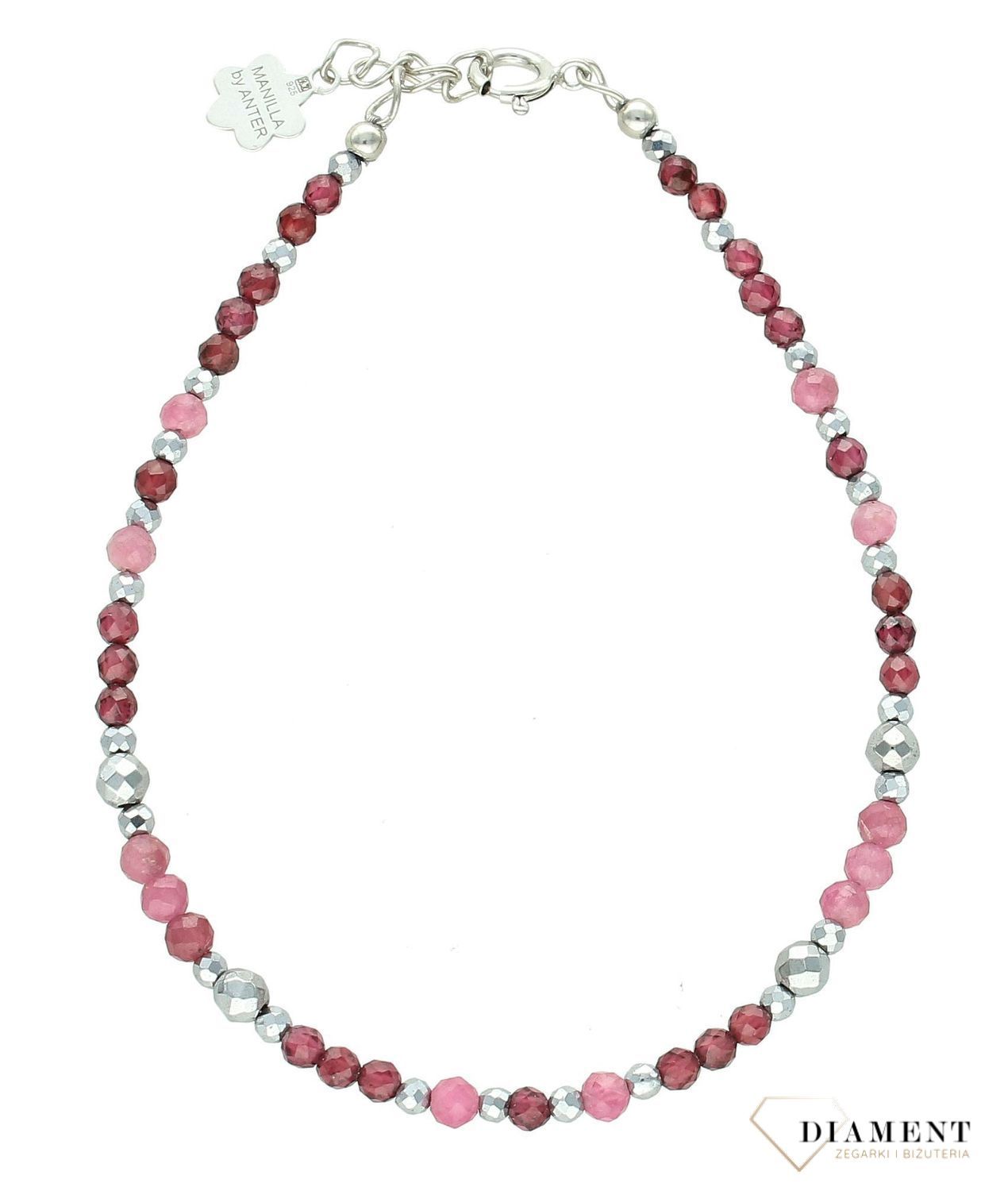 Bransoletka szczęścia znak zodiaku Baran hematyt, granat, turmalin różowy DIA-BRA-11463-925. Srebrna bransoletka damska. Bransoletka z kamieniami naturalnymi. Bransoletka dla znaku zodiaku Baran na prezent. Personalizowana bransoletka1.jpg