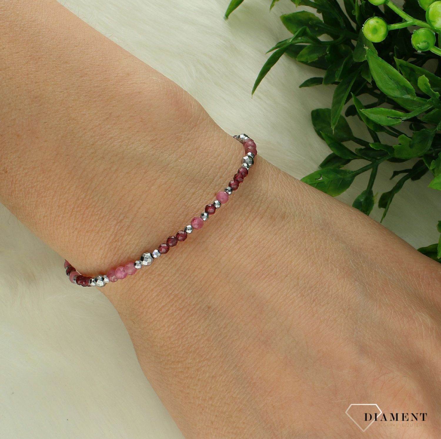 Bransoletka szczęścia znak zodiaku Baran hematyt, granat, turmalin różowy DIA-BRA-11463-925. Srebrna bransoletka damska. Bransoletka z kamieniami naturalnymi. Bransoletka dla znaku zodiaku Baran na prezent. Personalizowana bransoletka1.jpg