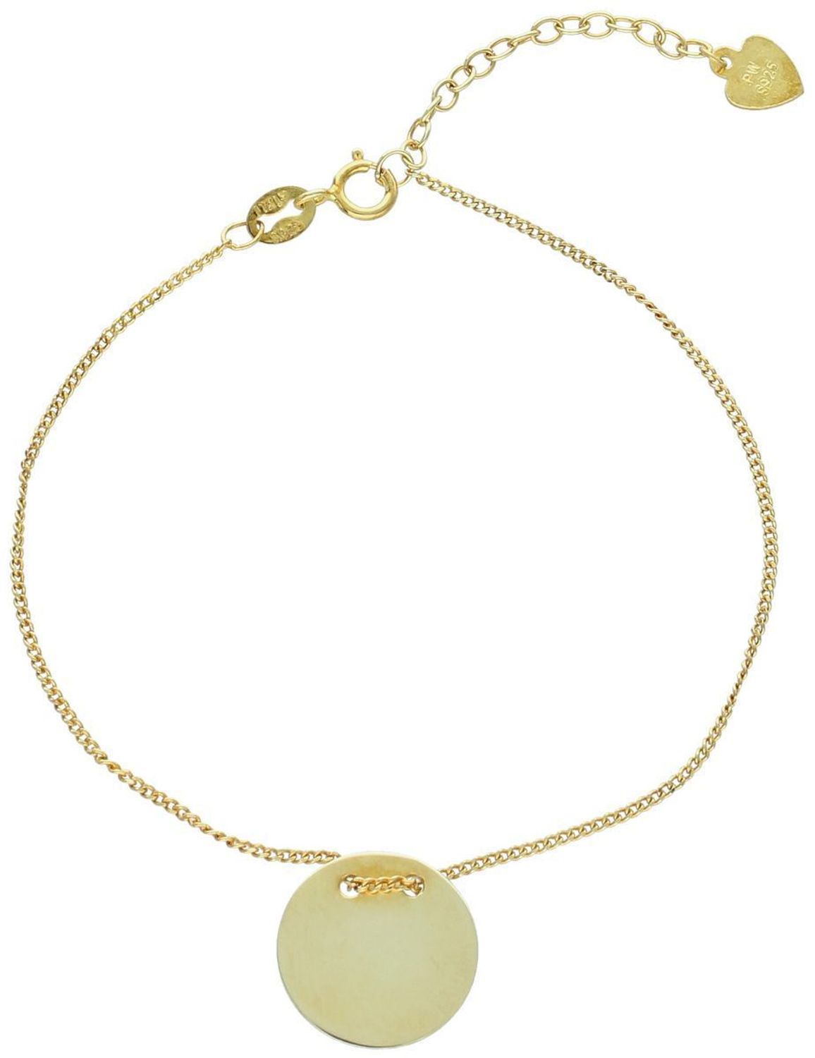 Srebrna bransoletka pozłacana próby 925 z okrągłą blaszką – celebrytka idealna na prezent. Model DIA-BRA-11465-925, długość 17 + 3 cm, zapięcie na karabińczyk. Minimalistyczna i elegancka.1.jpg