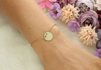 Bransoletka damska celebrytka ze srebra 925 pozłacanego, z okrągłą zawieszką (1,2 cm). Długość 17 + 4 cm, zapięcie na karabińczyk. Lekka i stylowa biżuteria na każdą okazję.22.jpg