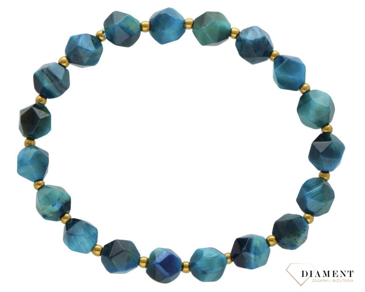 Bransoletka damska na gumce tygrysie oko granat fasetowane 6mm DIA-BRA-11500-INNE.  Bransoletka na gumce z kamieniami. Bransoletka damska z kamieniami naturalnymi. Bransoletka z tygrysim okiem i granatem. 1234.jpg