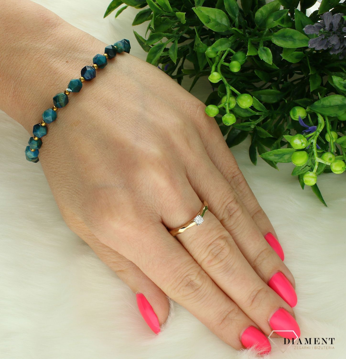 Bransoletka damska na gumce tygrysie oko granat fasetowane 6mm DIA-BRA-11500-INNE.  Bransoletka na gumce z kamieniami. Bransoletka damska z kamieniami naturalnymi. Bransoletka z tygrysim okiem i granatem. 1234.jpg