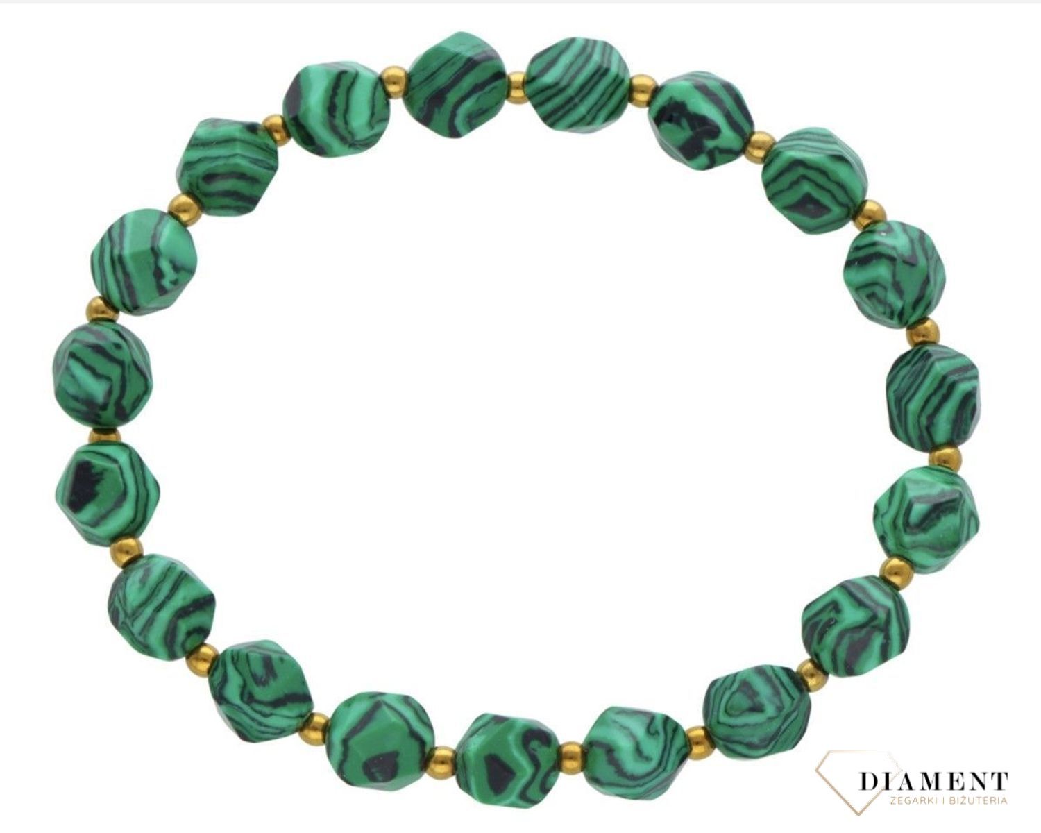 Bransoletka damska na gumce malachit fasetowany 6mm DIA-BRA-11503-INNE. Bransoletka na gumce z kamieniami. Bransoletka damska z kamieniami naturalnymi. Bransoletka z malachitem. Bransoletka z kamieniami na prezent.1234.jpg