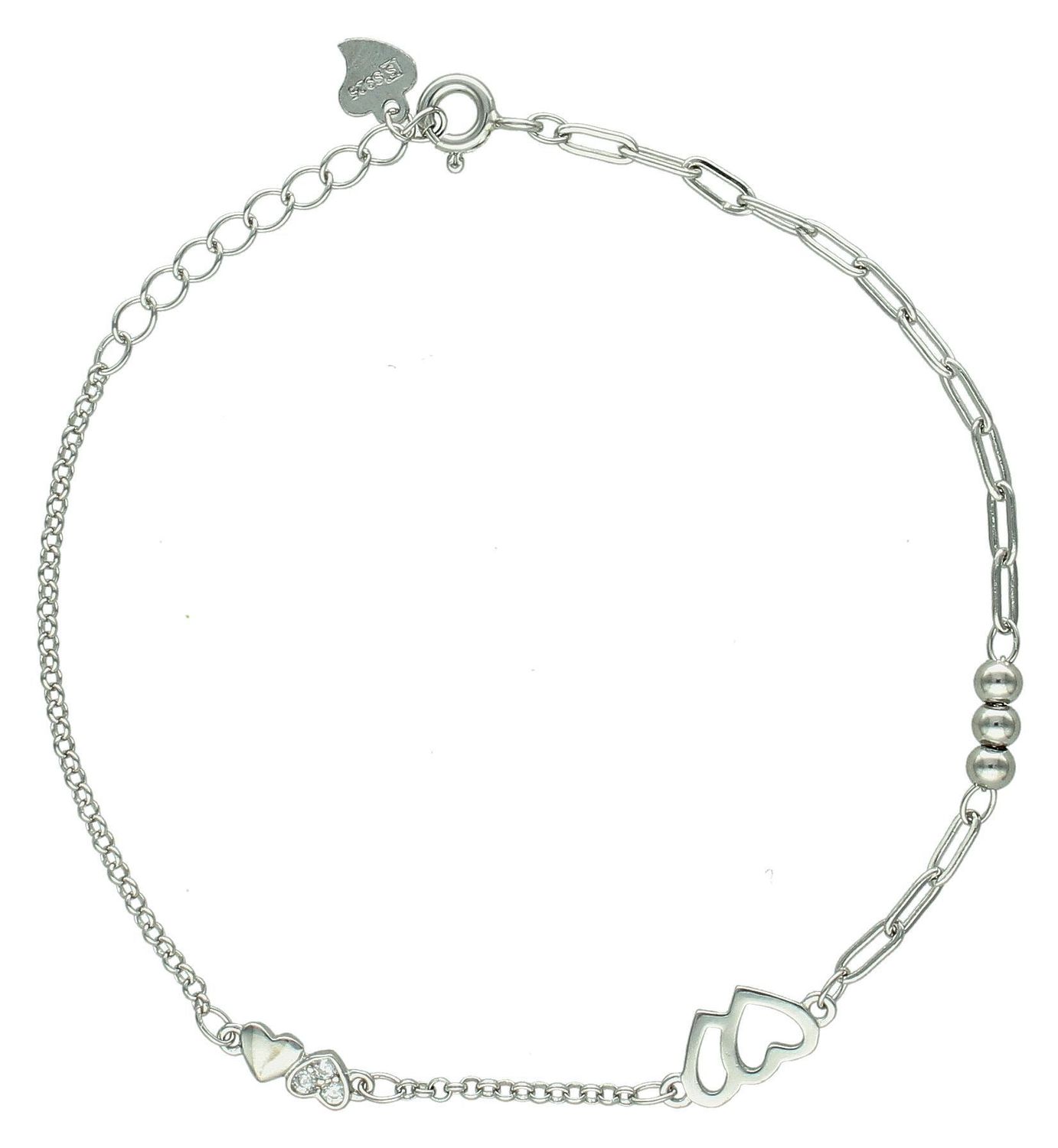 Srebrna bransoletka damska 925 celebrytka dwa sploty z serduszkami DIA-BRA-11638-925.  Srebrna bransoletka damska. Bransoletka srebrna z sercami. Bransoletka srebrna damska celebrytka. Srebrna bransoletka na prezent dla kobiety (1).jpg