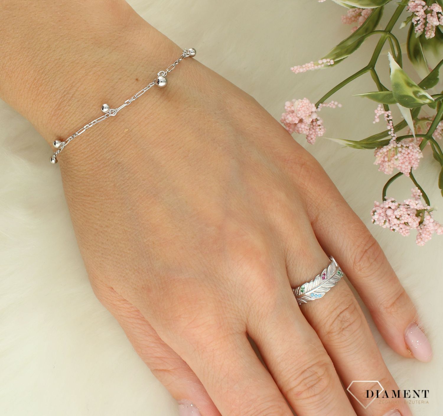 Srebrna bransoletka damska 925 celebrytka z kuleczkami DIA-BRA-11643-925. Srebrna bransoletka damska. Bransoletka srebrna klasyczna. Bransoletka srebrna damska celebrytka. Srebrna bransoletka na prezent dla kobiety (1).jpg