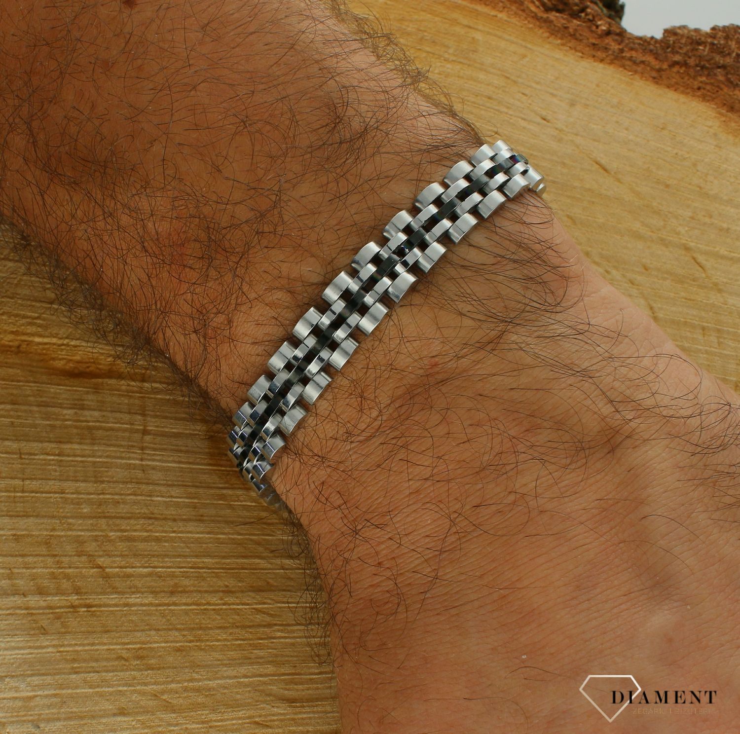 Bransoletka męska stalowa w srebrno-czarnym kolorze DIA-BRA-11669-STAL (2).jpg