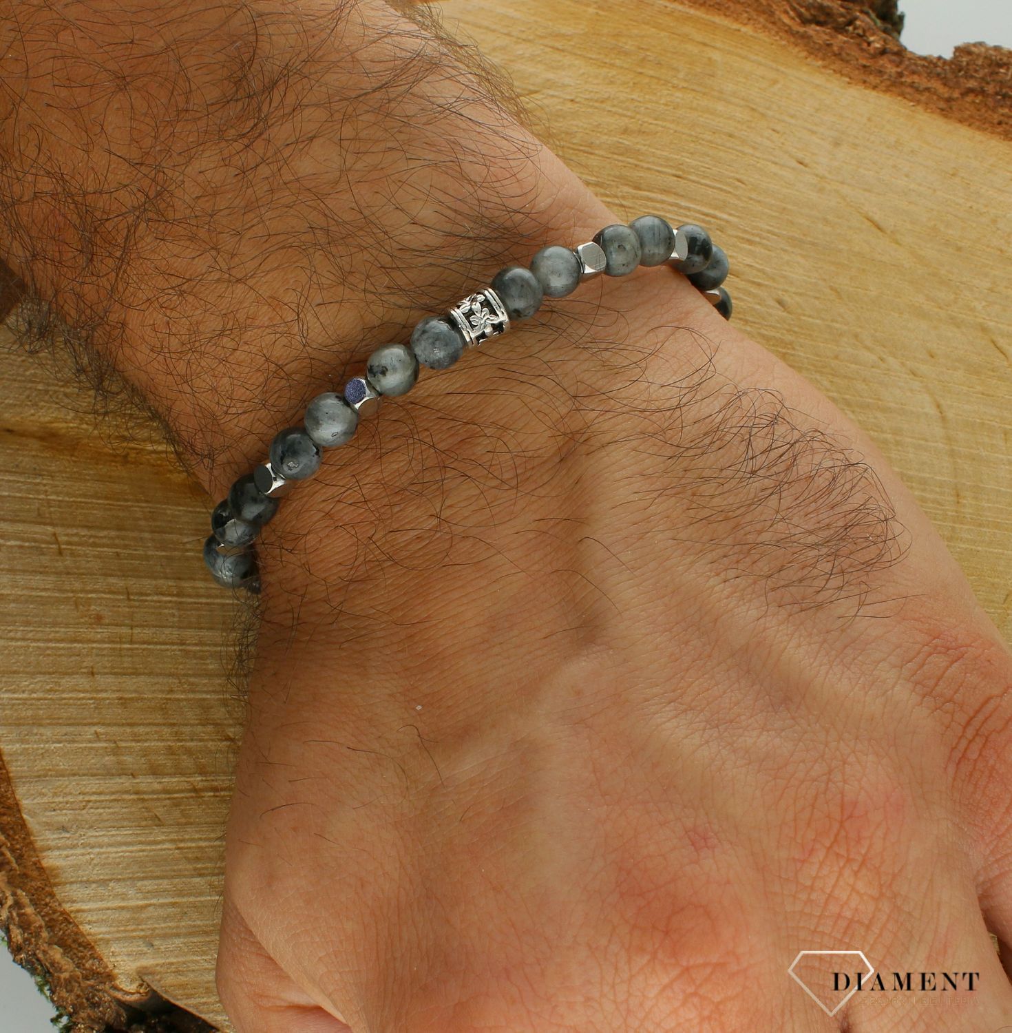 Bransoletka stalowa męska z kamieniami naturalnymi szaro-czarna DIA-BRA-11673-STAL (2).jpg