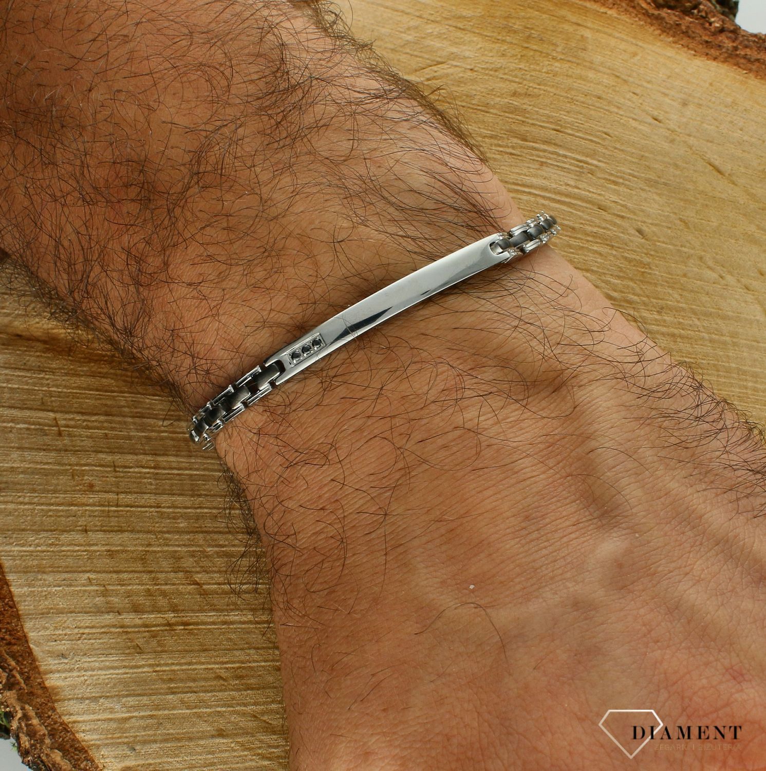 Bransoletka męska stalowa czarne ogniwa z blaszką DIA-BRA-11675-STAL (3).jpg