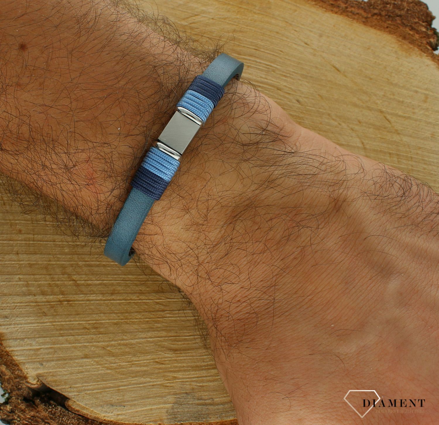 Bransoletka męska skórzana niebieska z blaszką DIA-BRA-11677-STAL (2).jpg