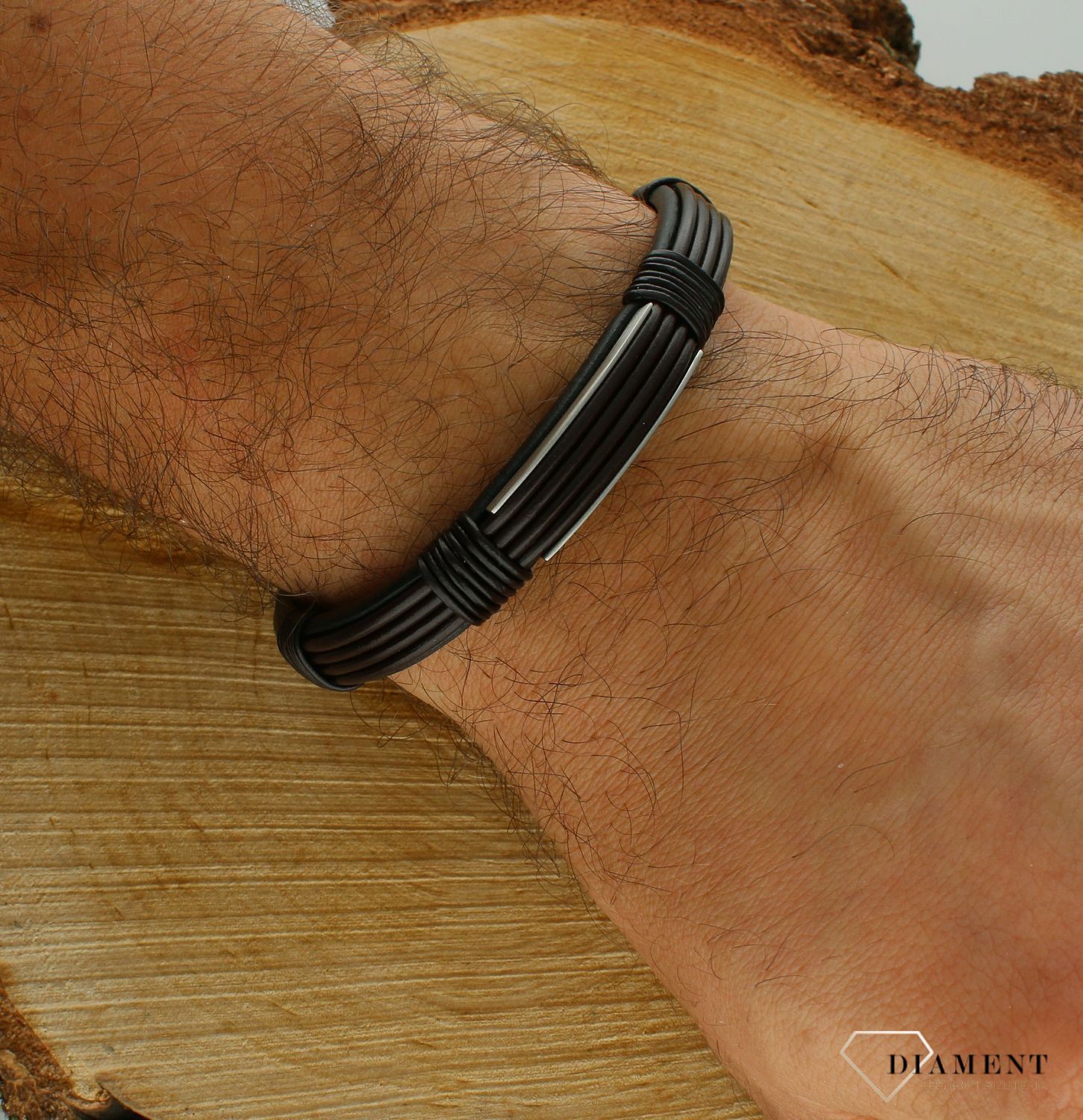 Bransoletka męska skórzana brązowa plecionka DIA-BRA-11678-STAL (2).jpg