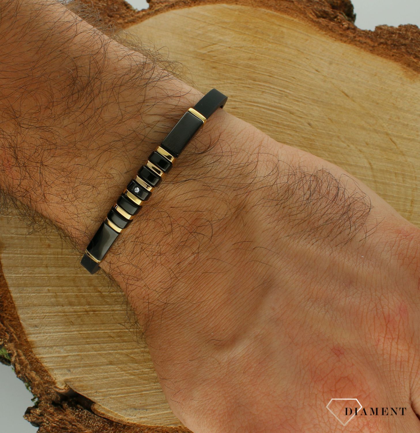 Bransoletka męska silikonowa z czarnymi blaszkami i cyrkonią DIA-BRA-11679-STAL (2).jpg