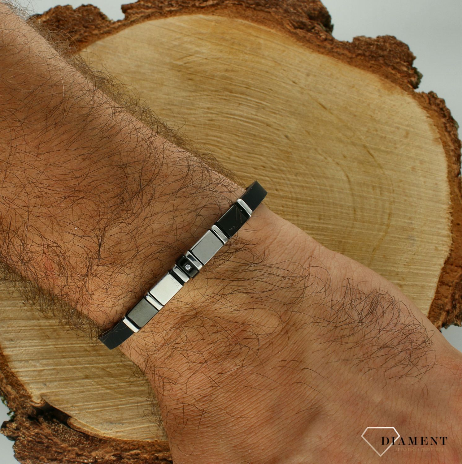 Bransoletka męska silikonowa z czarnymi blaszkami i cyrkonią DIA-BRA-11680-STAL (2).jpg