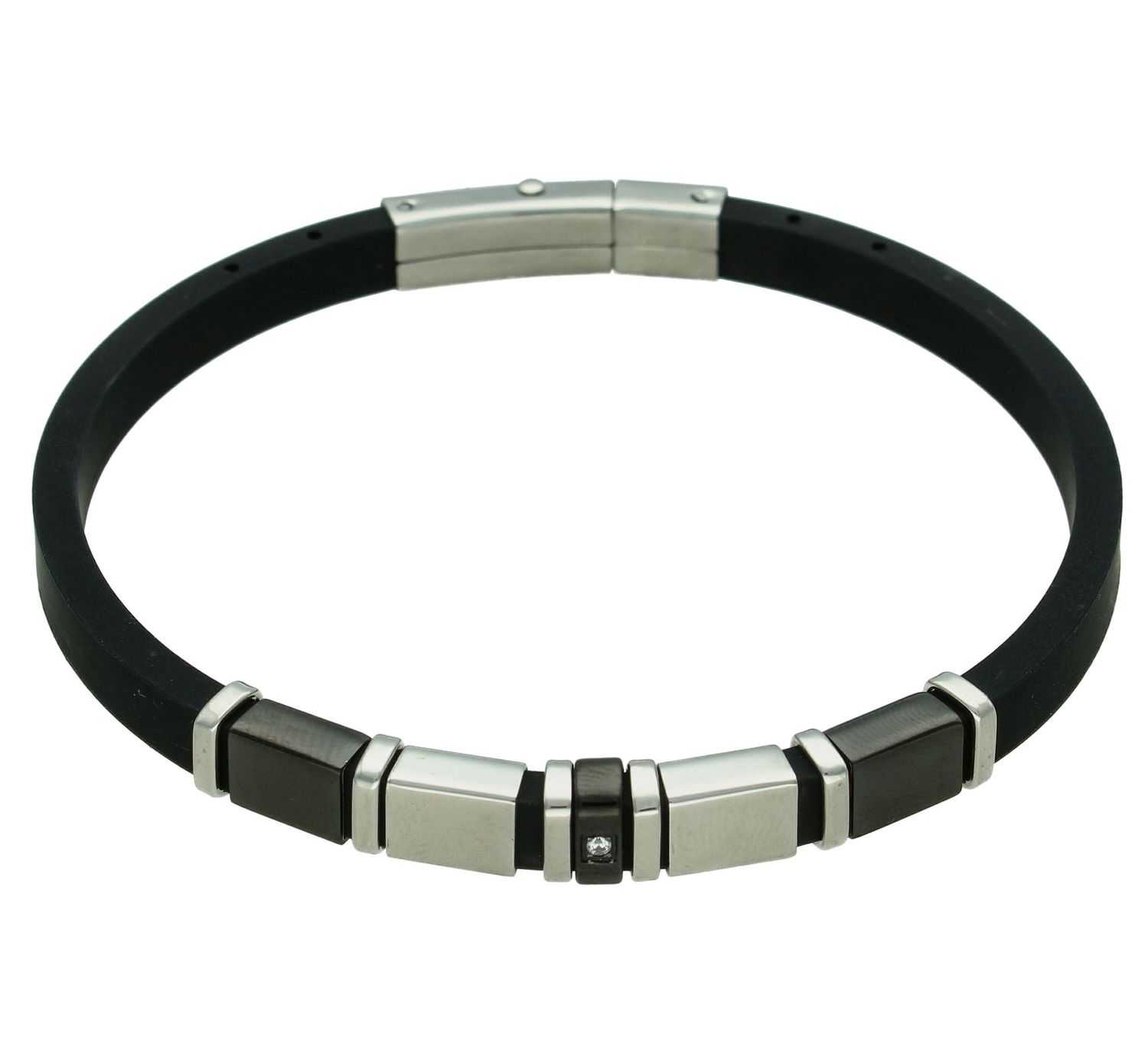 Bransoletka męska silikonowa z czarnymi blaszkami i cyrkonią DIA-BRA-11680-STAL (2).jpg