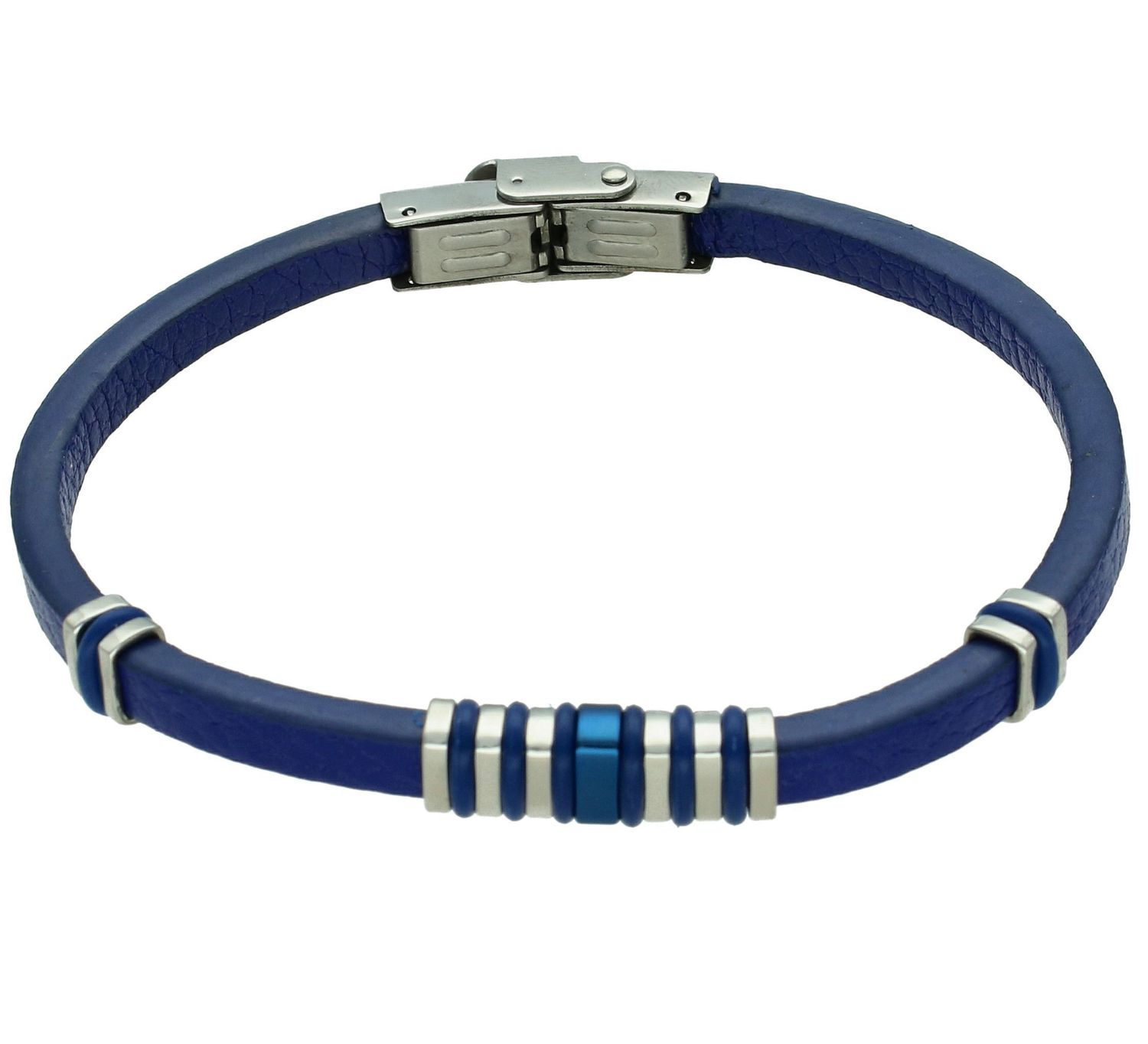 Bransoletka męska skórzana niebieska ze stalowymi elementami DIA-BRA-11682-STAL (2).jpg