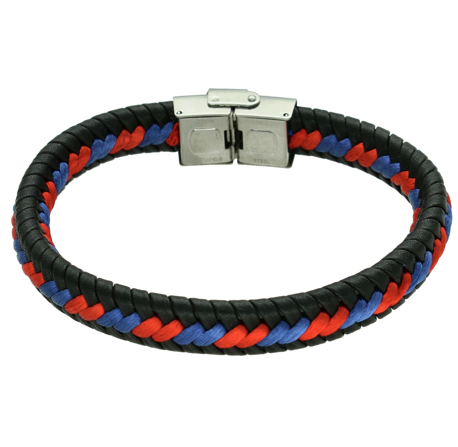 Bransoletka męska skórzana plecionka z czerwoną i niebieską nitką DIA-BRA-11683-STAL (2).jpg