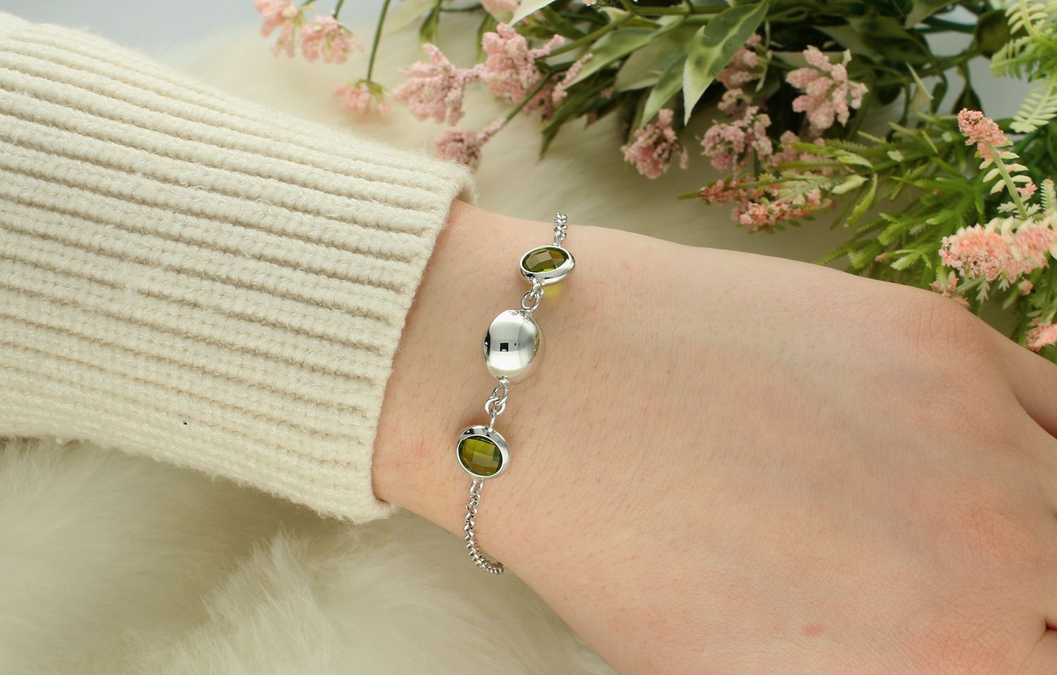 Srebrna bransoletka damska kule z zieloną cyrkonią DIA-BRA-11689-925. Oryginalna srebrna bransoletka. Włoska bransoletka Sublime. Bransoletka damska na prezent. Bransoletka z zielonymi oczkami.1.jpg