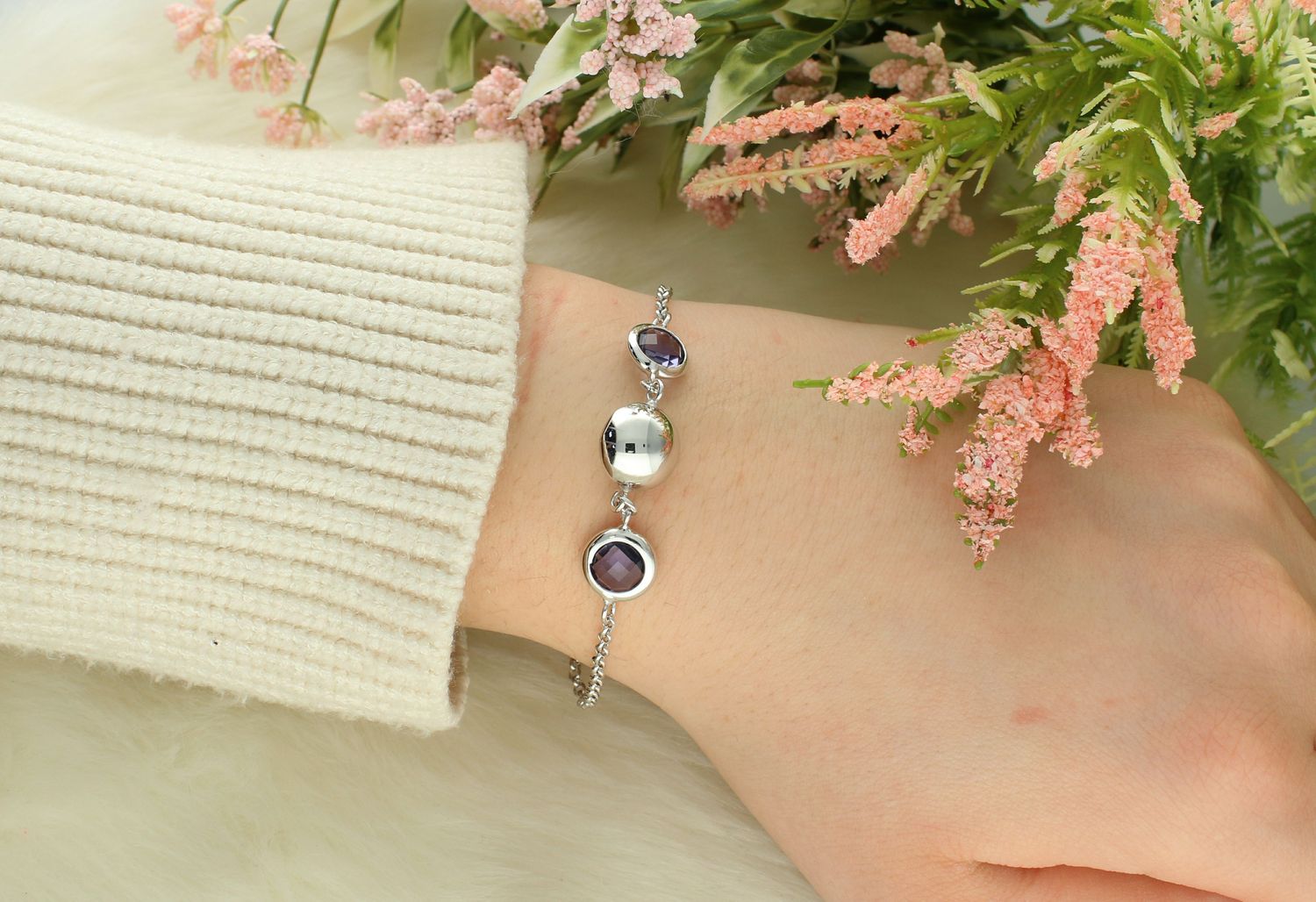 Srebrna bransoletka damska kule z fioletową cyrkonią DIA-BRA-11690-925. Oryginalna srebrna bransoletka. Włoska bransoletka Sublime. Bransoletka damska na prezent. Bransoletka z fioletowymi oczkami.1.jpg