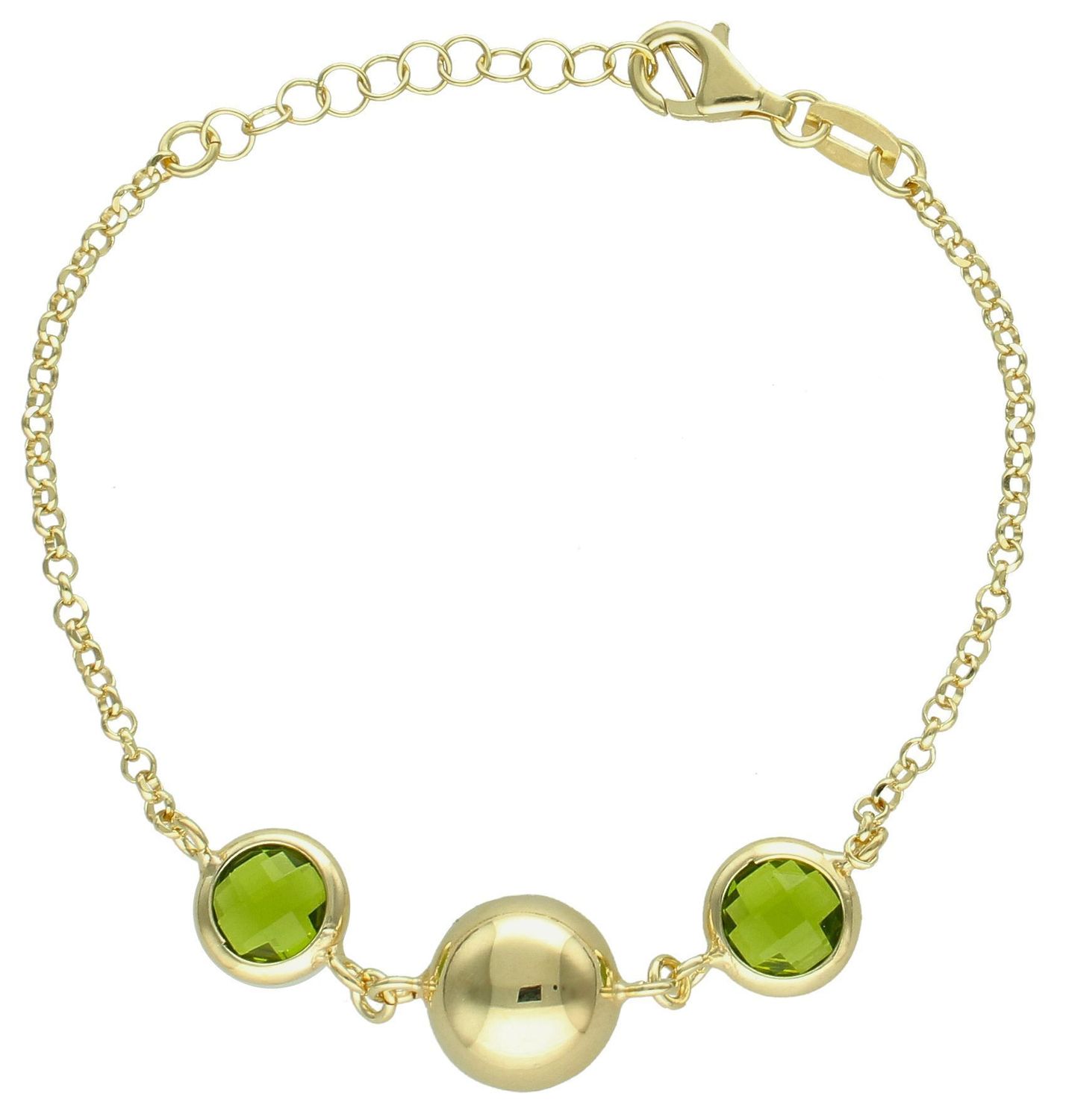 Srebrna bransoletka damska pokryta złotem kule z zieloną cyrkonią DIA-BRA-11694-925 (2).jpg