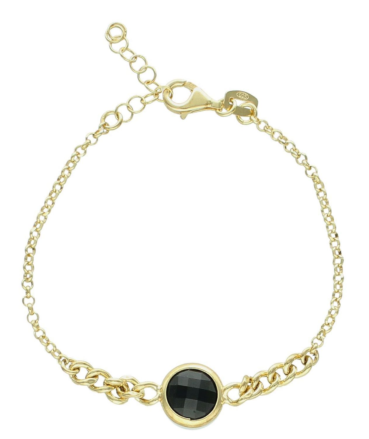 Srebrna bransoletka damska pokryta złotem z czarną cyrkoniąDIA-BRA-11695-925. Oryginalna srebrna bransoletka pozłacana. Włoska bransoletka Sublime. Bransoletka damska na prezent. Bransoletka pozłacana z czarnymi 1.jpg