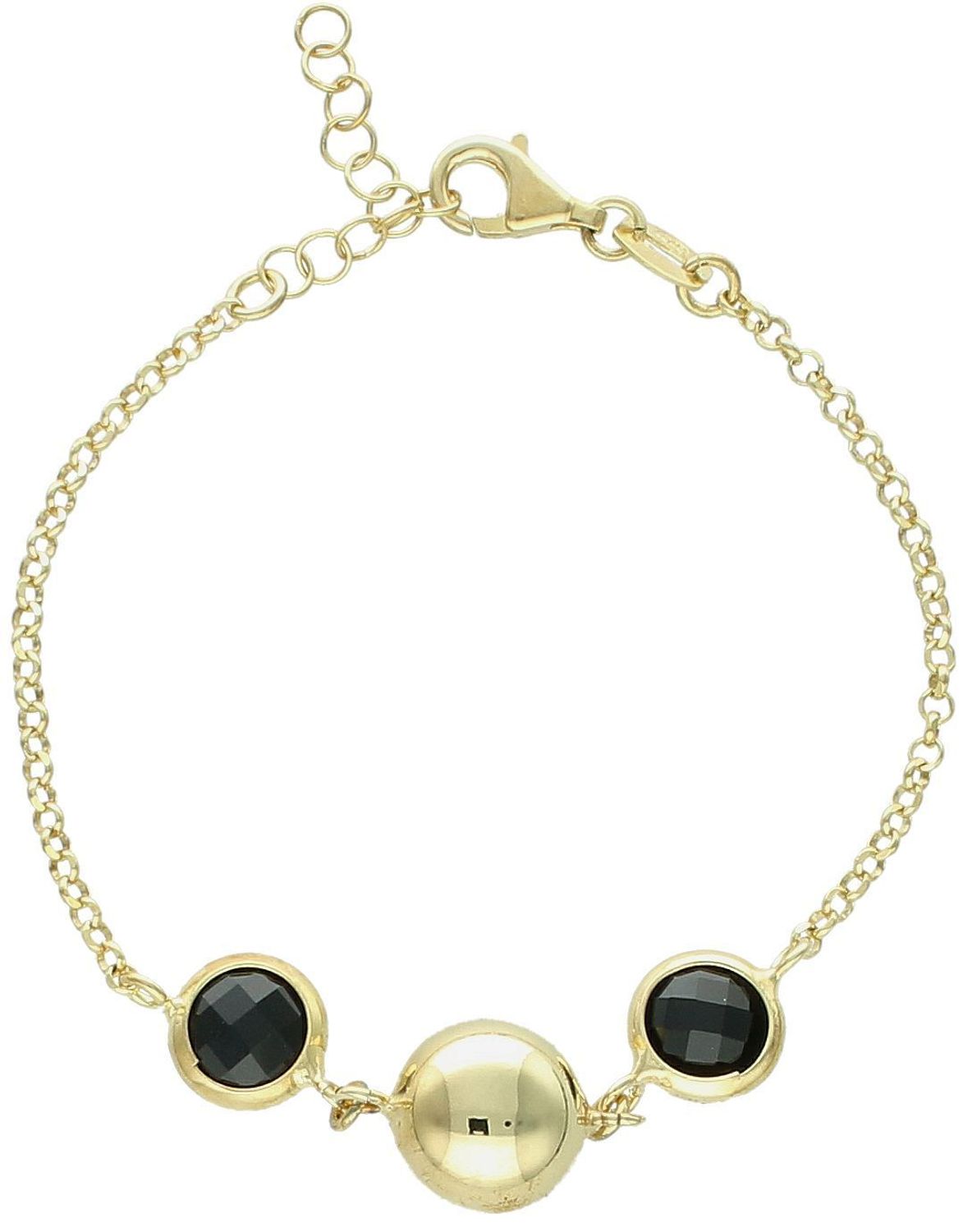 Srebrna bransoletka damska pokryta złotem kule z czarną cyrkonią DIA-BRA-11696-925. Oryginalna srebrna bransoletka pozłacana. Włoska bransoletka Sublime. Bransoletka damska na prezent. Bransoletka pozłacana z czarnymi oczkami.1.jpg