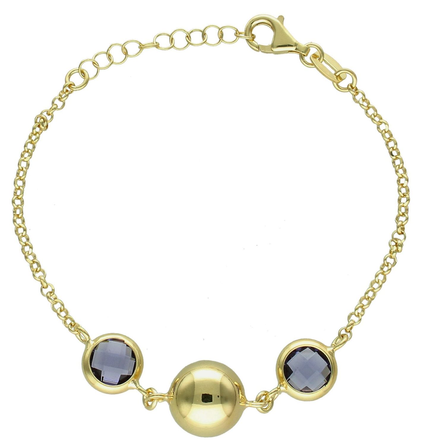 Srebrna bransoletka damska pokryta złotem kule z fioletową cyrkonią DIA-BRA-11698-925 (1).jpg