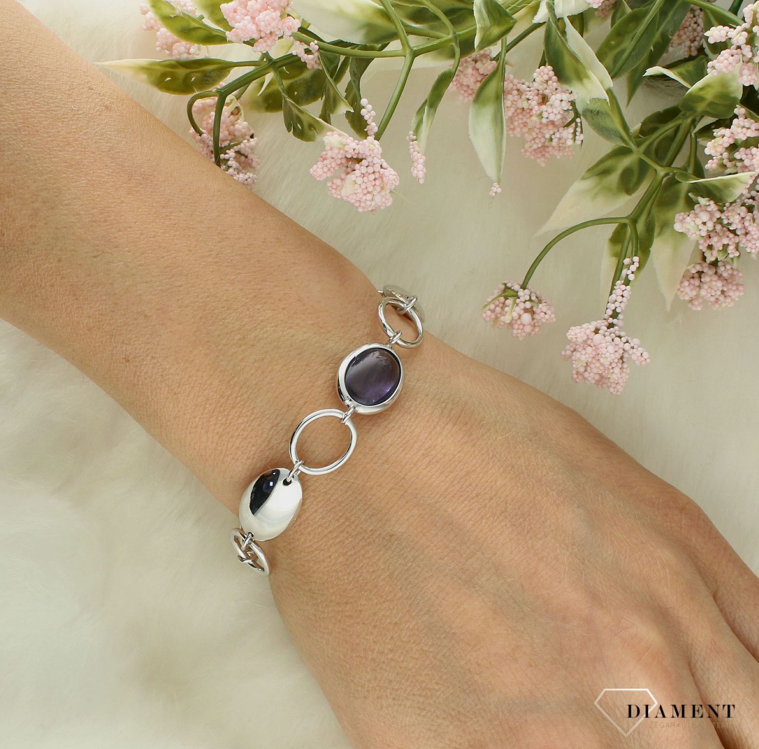 Srebrna bransoletka damska owale ozdobione kolorowymi cyrkoniami DIA-BRA-11699-925 (2).jpg