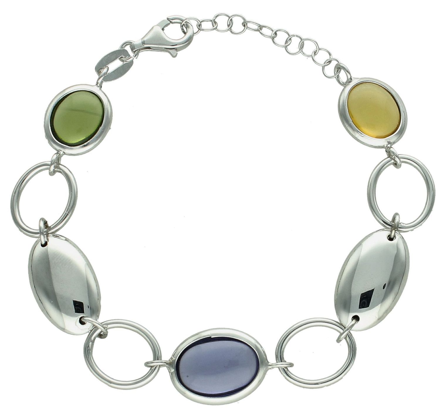 Srebrna bransoletka damska owale ozdobione kolorowymi cyrkoniami DIA-BRA-11699-925 (2).jpg