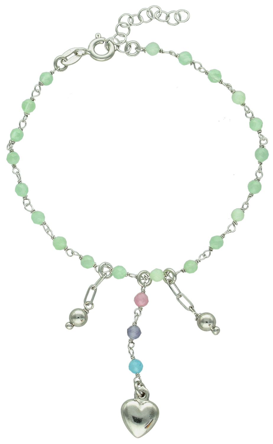 Srebrna bransoletka damska 925 zielone koraliki z serduszkiem DIA-BRA-11721-925 (2).jpg