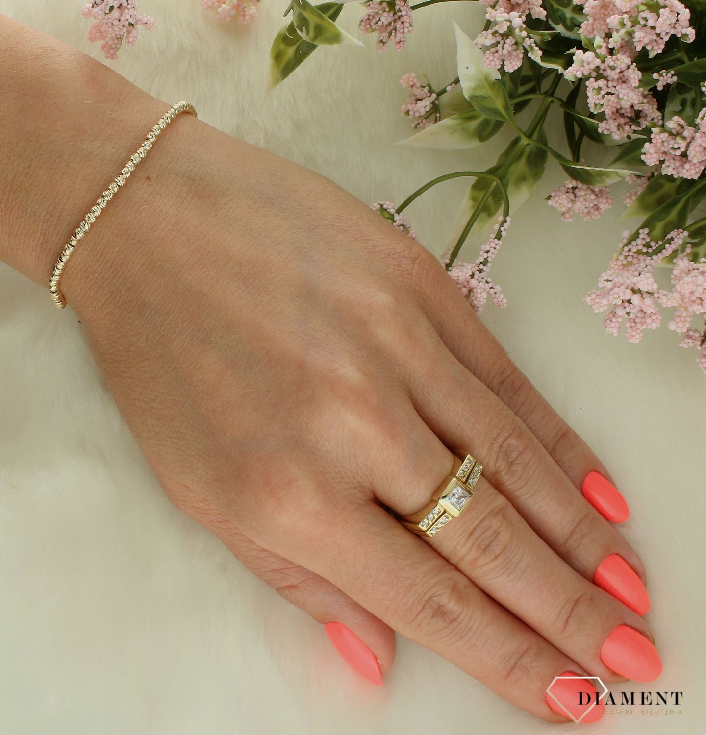 Srebrna bransoletka damska 925 pokryta złotem o ozdobnym splocie z kuleczek DIA-BRA-11726-925 (2).jpg