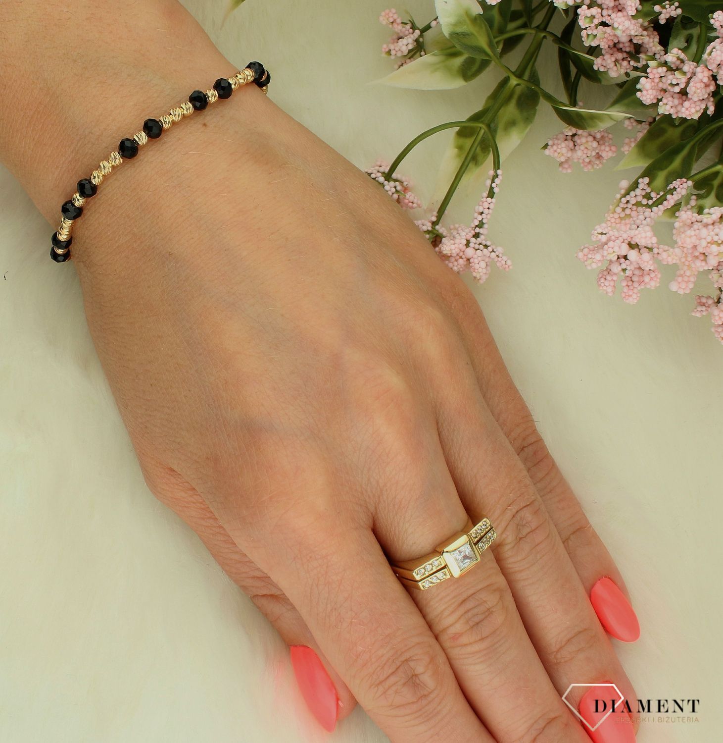 Srebrna bransoletka damska 925 czarno-złote kuleczki DIA-BRA-11740-925 (2).jpg