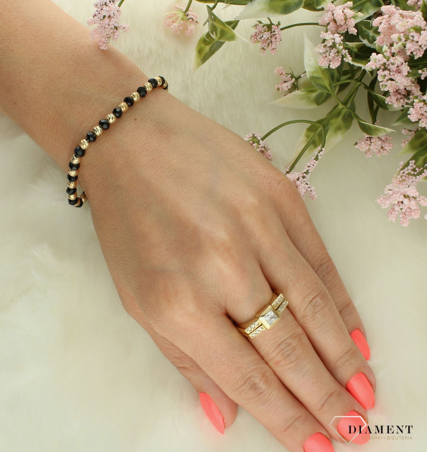 Srebrna bransoletka damska 925 czarno-złote kuleczki DIA-BRA-11741-925 (3).jpg