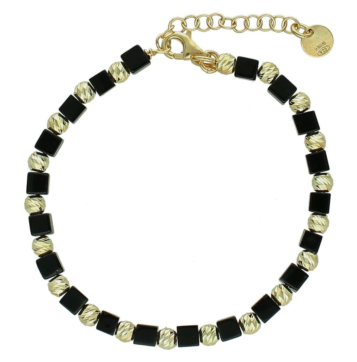 Srebrna bransoletka damska 925 czarno-złota DIA-BRA-11742-925. Srebrna bransoletka damska. Srebrna bransoletka pozłacana. Bransoletka srebrna pokryta złotem. Bransoletka srebrna pozłacana na prezent. Czarno-złota bransoletka damska na  (1).jpg