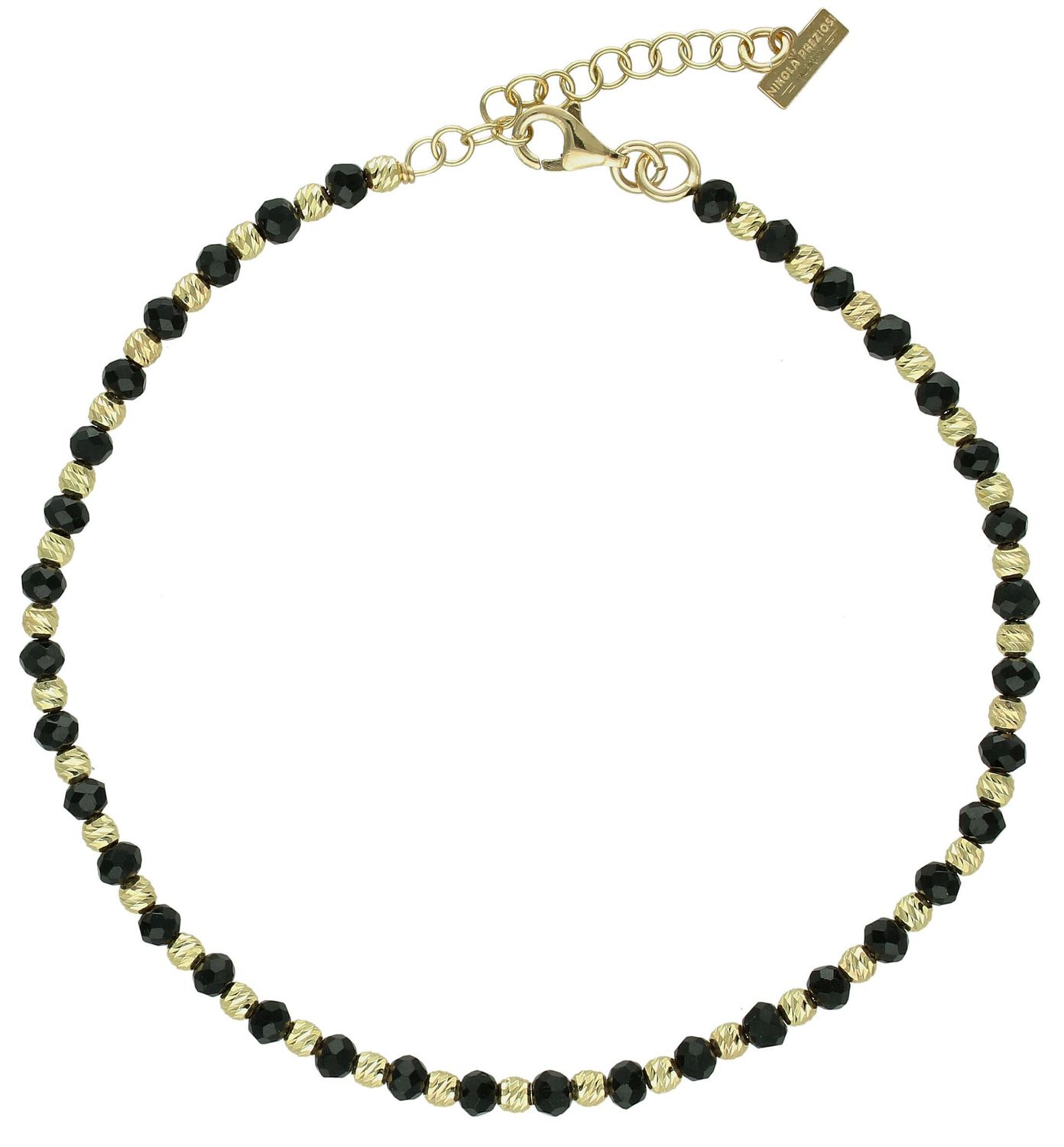 Srebrna bransoletka damska 925 na nogę czarno-złote kuleczki DIA-BRA-11743-925.jpg