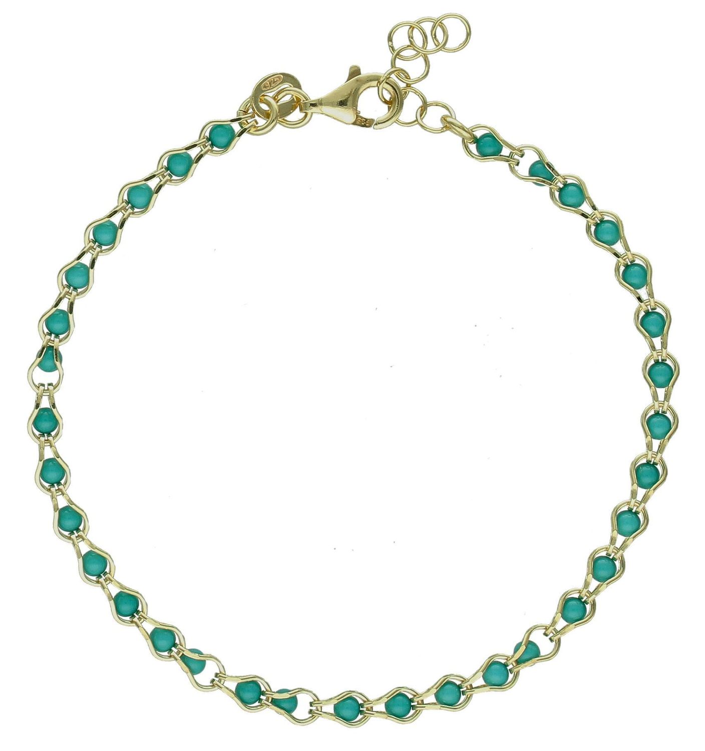 Srebrna bransoletka damska 925 pokryta złotem z turkusowymi koralikami DIA-BRA-11744-925 (2).jpg