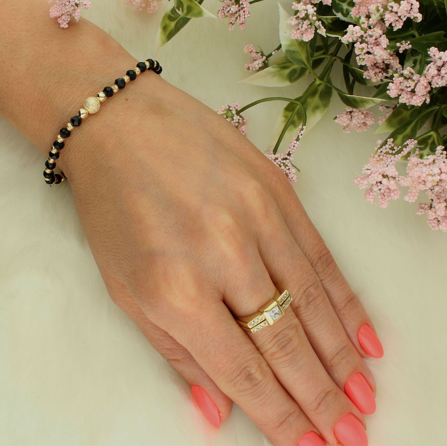 Srebrna bransoletka damska 925 czarno-złote kuleczki DIA-BRA-11747-925 (2).jpg