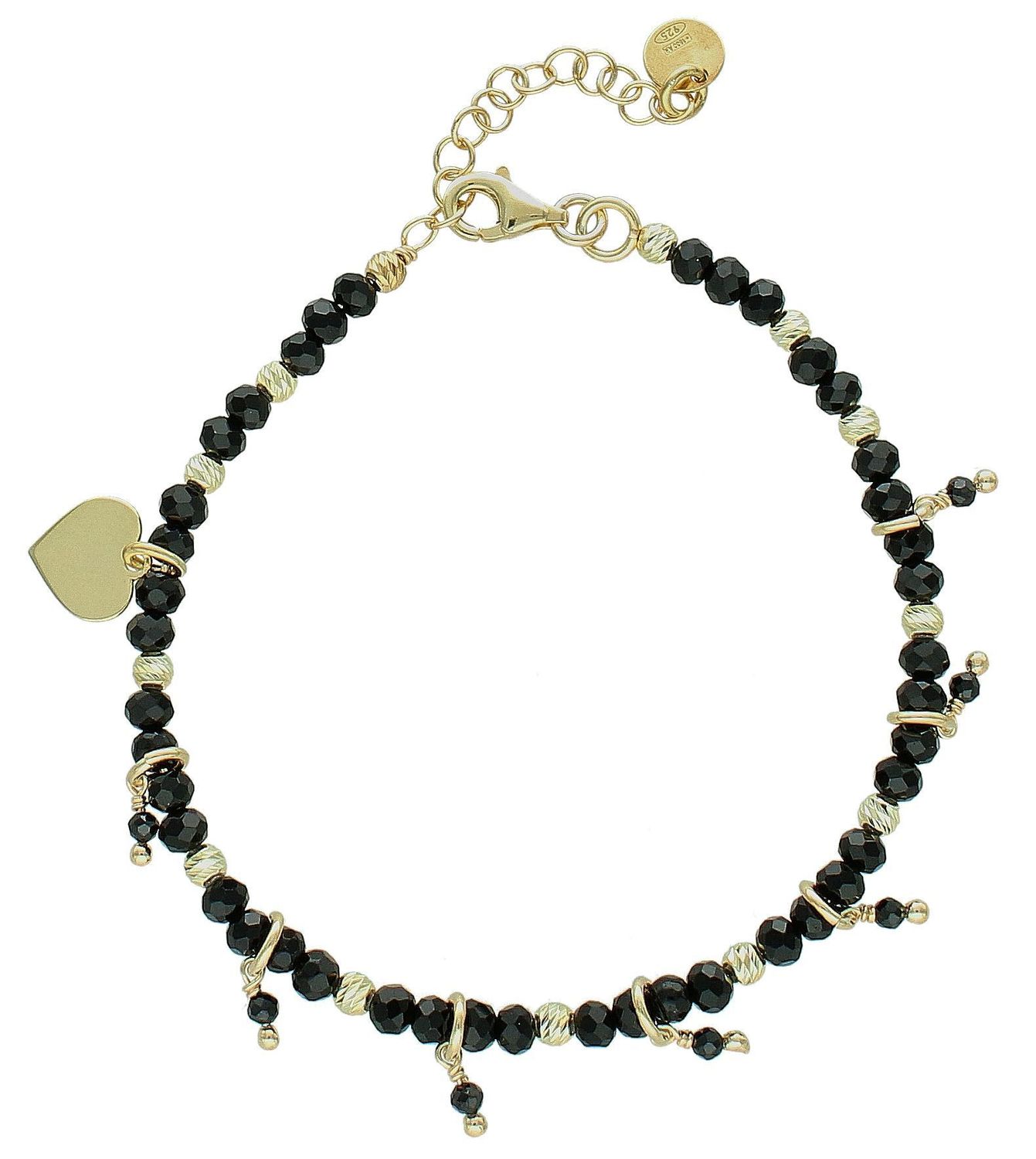 Srebrna bransoletka damska 925 czarno-złote kuleczki z serduszkami DIA-BRA-11755-925 (2).jpg