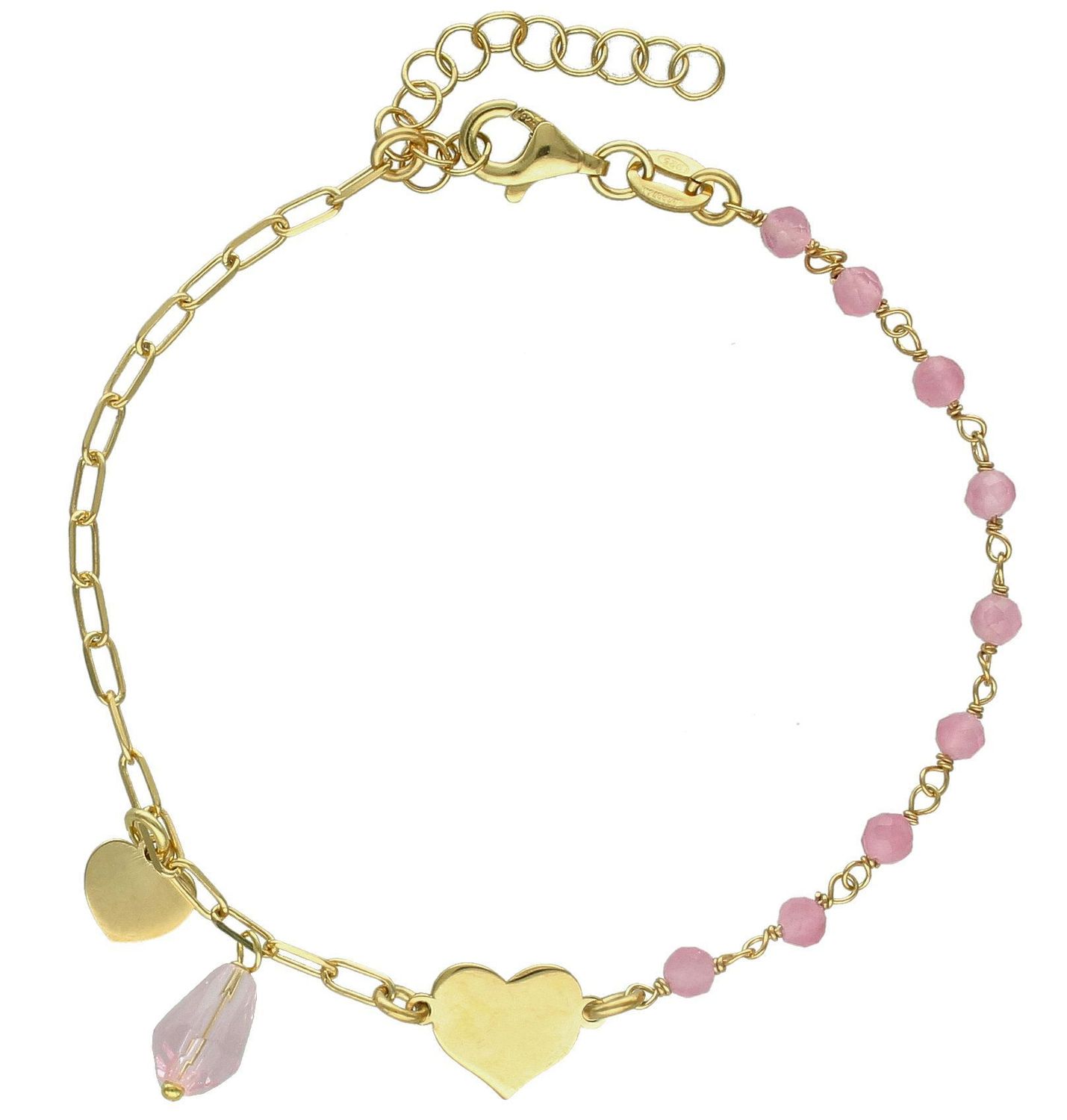 Srebrna bransoletka damska 925 pozłacana celebrytka z różowymi koralikami i sercem DIA-BRA-11757-925 (1).jpg