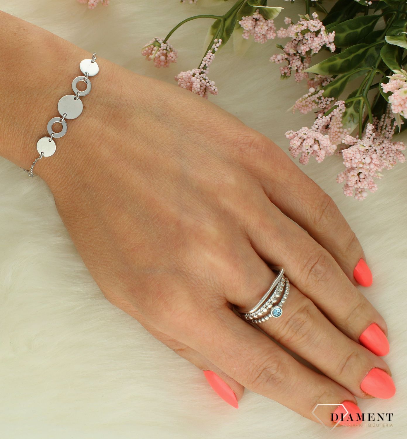 Srebrna bransoletka damska 925 celebrytka płaskie kółeczka blaszki DIA-BRA-11759-925 (1).jpg