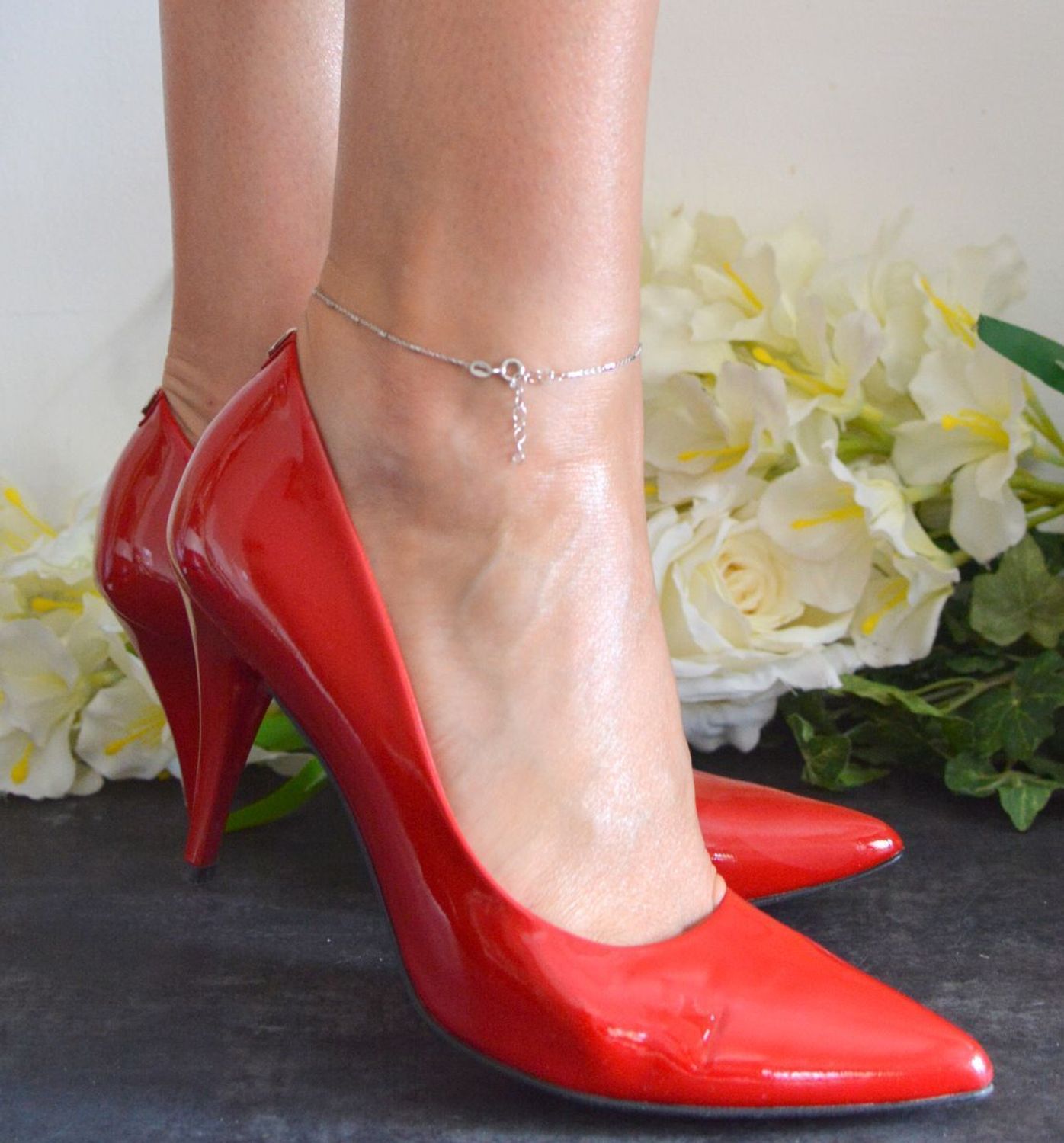 Srebrna bransoletka na nogę 925 delikatny zdobiony łańcuszek DIA-BRA-11760-925.jpg