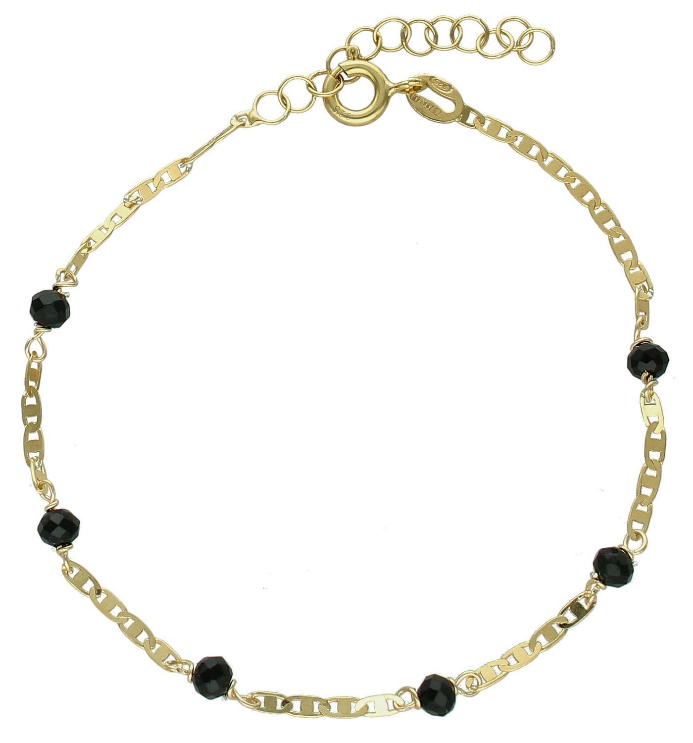 Srebrna bransoletka damska 925  pozłacana celebrytka splot gucci z czarnymi koralikami DIA-BRA-11761 (1).jpg