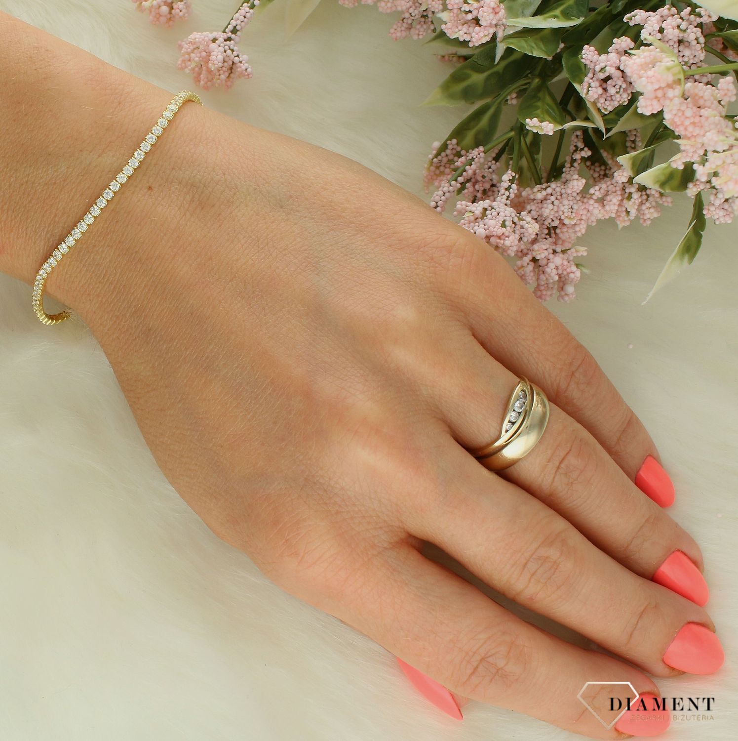 Srebrna bransoletka damska 925  pozłacana celebrytka z cyrkoniami DIA-BRA-11762-925 (1).jpg
